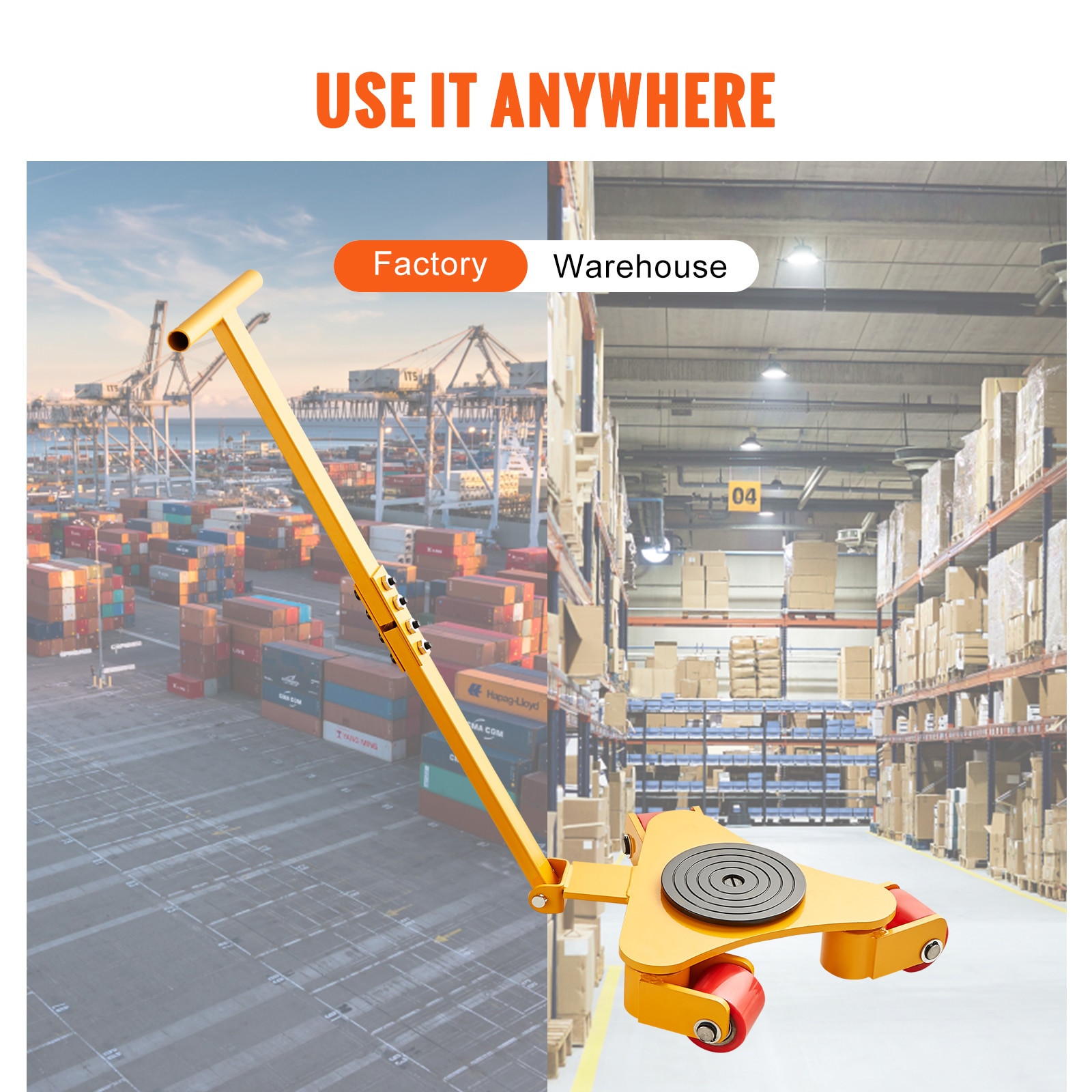 Machinery Skate Dolly, 6614 LBS/3T Industrial Machinery Mover With Handle, Carbon Steel Machinery Moving Skate With 3 360° Swivel PU Wheels, 360° Rotation Non-Slip Cap For Warehouse, Workshop_voghion.com